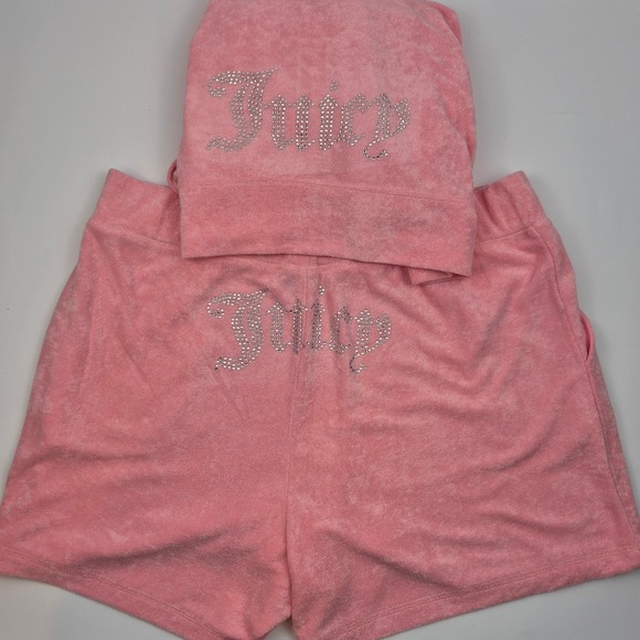 Juicy Couture Women's Flamingo Pink Terry Cloth Set Shorts